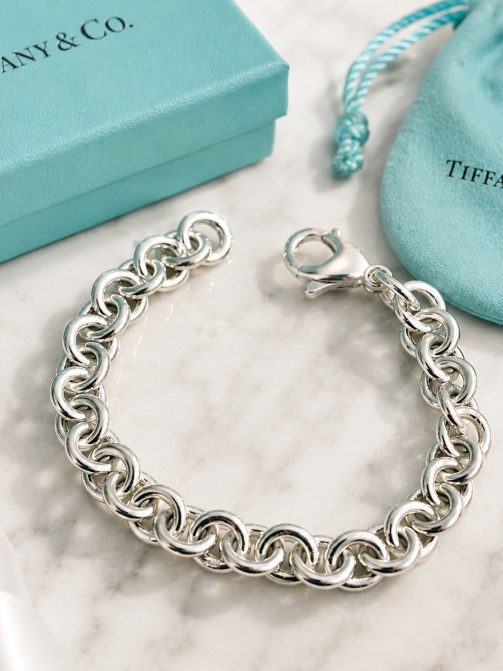 Tiffany & Co. 925 Sterling Silver Rolo Link Chain Bracelet 7” Charm  Bracelet